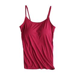 HUIFUAO Camisole Tops für Damen, eingebauter BH, Baumwolle, Tanktop für Damen, Sommer, Basic, Yoga, Unterwäsche, Weste, weißes Tanktop für Damen, A02 rot, M von Generisch