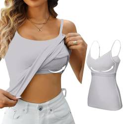 HUIFUAO Camisole Tops für Damen, integrierter BH, weißes Tanktop für Damen, sexy Weste, Sommer, Basic, Cami, Tanktops mit integriertem BH, A01 Grau, M von Generisch