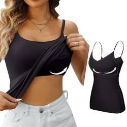 HUIFUAO Camisole Tops für Damen, integrierter BH, weißes Tanktop für Damen, sexy Weste, Sommer, Basic, Cami, Tanktops mit integriertem BH, A02 Schwarz, XXXXXL von Generisch