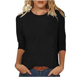 HUIFUAO Damen-T-Shirts für Damen, lockere Passform, einfarbig, elegant, 3/4-Ärmel, Rundhalsausschnitt, weißes T-Shirt für Damen, Sommer-Basic-Top, a01 Schwarz, XXL von Generisch