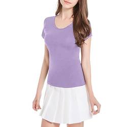 HUIFUAO Tanktop mit integriertem BH für Damen, weißes Tanktop, Damen, Sommer, einfarbig, kurzärmelig, Rundhalsausschnitt, T-Shirts für Damen, violett, Large von Generisch