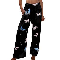 Haremshose Sommer Damen Schmetterling Drucken Jogginghose mit Straight Weite Beine High Waist Lange Hosen Loose Bequeme Frau Sommerhose mit Taschen Leicht Freizeithose Damen Yogahose Elegant von Generisch