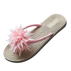 Hausschuhe Damen Pantoffeln Sommer - Strand Flip Flops Damen Badeschuhe Flach Strandschuhe Blumen Zehentrenner Leicht Badelatschen Freizeit Schlappen Rutschfest Sandalen Bequem Sommerschuhe-Slides von Generisch