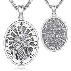 Heiliger Christophorus Anhänger Halskette, 925 Sterling Silber Christophorus Anhänger Religiöses Amulett Halskette für Männer und Frauen Urlaub Geschenk von Generisch