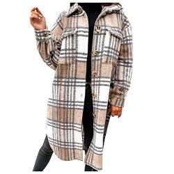 Hemdjacke Damen Gefüttert Mit Kapuze Und Knöpfen Lang Karierte Bluse Karohemd Flanellhemd Rot Große Größen Herbst Baumwolle Holzfällerhemd Mantel Kariert Beige Oversize Hemdbluse Longbluse Blusen von Generisch