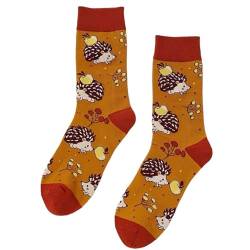 Herbstfarbene Socken mit Igel Motiv | Lustige Verrückte Socken für Männer und Frauen | Geschenksocken Unisex Einheitsgröße 36-43 von Generisch