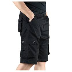 Herren-Arbeitshose: Sommermode, lässig, mehrere Taschen, einfarbig, Arbeitshose, Chino-Shorts, Herren-Shorts mit Taschen, Fitnessstudio, leicht, Sommer, kurze halbe Hose mit Taschen, Schwarz , 4XL von Generisch