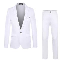 Herren Business Streness Slim Fit Klassischer Freizeitanzug Regular Anzughose Stretch Schmale Hosenanzüge Hohe Taille Gerade Bein Männer Modische Hosenanzug Temperament Elegante Anzüge (White, L) von Generisch