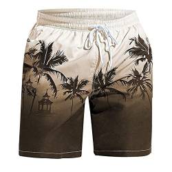 Herren Elastisch Taille Badehose Schnelltrocknend Badeshorts Kurzen Strandhose Mode Bedruck Sporthose Sommer Leicht Schwimmhose High Waist Badehosen Männer Bequeme Strand Kurz Hosen (Coffee-b, L) von Generisch