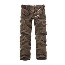 Herren Hose Stretch, Herrenhosen Gerade Arbeitskleidung Lässige Hosen Solide Camouflage Farbe Gürteltasche Overalls Chino Schwarz Low Rise Cargo Pants Jockinhose Jogginhosen/Baggy (32, Kaffee) von Generisch