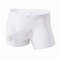 Herren Ice Silk Elephant Nose Boxershorts U Konvexe durchsichtige Weiche Unterwäsche Sexy Ausbuchtung Pouch G-String Tanga Unterhose (XL,Weiß) von Generisch