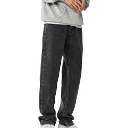 Herren Jeans Baggy Hip Hop Jeanshose Streetwear Skateboard Jeans Teenager Jungen Loose Fit Pants Classic Regular Hosen Herren Baggy Fit Jeans mit Knopfleiste Jeanshose Streetwear (Grey-1, XXL) von Generisch