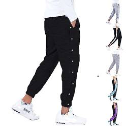 Herren Jogginghose Mit Knöpfen An Der Seite Trainingshose Mit Seitlicher Knopfleiste Zum Öffnen Button Up Sporthose Freizeithose Reha Hose Sportswear Elastischer Bund Streifen Sweatpants Mit Taschen von Generisch