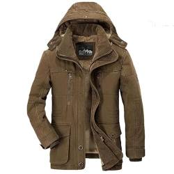 Herren Lange jacken für den Winter Kapuzenmäntel in Casual Stil, halten warm, hochwertige Herren Wintermäntel in Größe 6XL, mit vielen Taschen. (DE/NL/SE/PL, Alphanumerisch, L, Regular, Tall, Braun) von Generisch