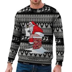 Herren Weihnachtspullover Sweatshirt Pullover Rundhals Langarmshirt Herbst Winter Sweater mit Weihnachtsdruck Christmas Hoodie mit Kapuze Männer lässig Pulli Weihnachts Strickpullover von Generisch