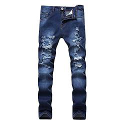 Herren Zerrissene Jeans Fashion Slim Fit Skinny Washed Denim Jeans Destroyed Distressed Denim Jeans (29,Navy Blau) von Generisch