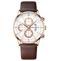 Herrenuhren Analogue Quartz Armbanduhr für männer Herren-Edelstahl-Quarzuhr mit Lederarmband Armbanduhr Breit Herren Pink Glitzer (F-a, One Size) von Generisch