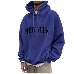 Hoodies Männer, Herren New York Druck Lustige Pullover Loose Fit Y2K Hoodie Baggy Herbst Kapuzenpullover Hip Pop Streetwear Hoodie Langarm Sweatshirt Mit Tasche Hoodie Sweater (5XL, Royal Blue) von Generisch