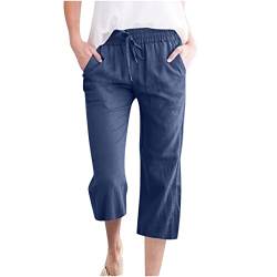 Hose Damen Baumwolle Leinen Sommerhose 7/8 Casual Leichte Leinenhose Stoffhose Einfarbig Freizeithose Bequeme Luftige Strandhose mit Taschen Kleidung Sommer Hosen Lightning Deals Blau M von Generisch