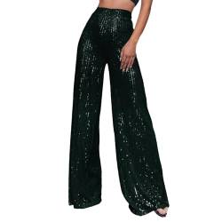 Hose Damen Schlaghose Festliche Hosen Elegant Mit Glitzer High Waist Outdoorhose Stretch Elastisch Bequeme Taschen Weites Bein Lang Hohe Taille Freizeithose Bootcut Freizeithosen (XA-GN2, M) von Generisch