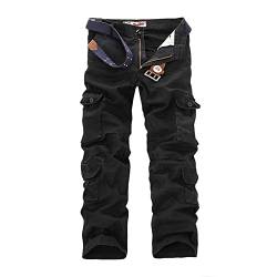 Hose Herren, Herrenhosen Gerade Arbeitskleidung Lässige Hosen Solide Camouflage Farbe Gürteltasche Overalls Matchstick Cargo Pants Jeans Herren Loose Fit Männer Lang Leinen Chino (36, Schwarz) von Generisch