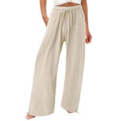 Hose Mit Weitem Bein Damen, Poptrash Bauchweg Hose Damen Sportbekleidung Y2K Leichte Sommerhose Große Größen Damen Plissee Hose Leinenhose Sommer Joghose Hosen Freizeit Hosen (Khaki,M) von Generisch