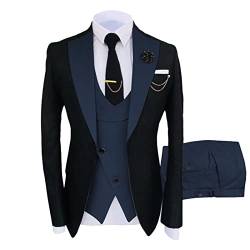 JEShifangjiusu 3 Teiliger Slim Fit Anzug für Herren Stilvolle Blazer Sets mit Einem Knopf und Revers Casual Party Hochzeit Jacke Weste Hosen Set, Dunkelblau, 4XL von Generisch