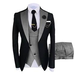 JEShifangjiusu 3 Teiliger Slim Fit Anzug für Herren Stilvolle Blazer Sets mit Einem Knopf und Revers Casual Party Hochzeit Jacke Weste Hosen Set, Dunkelgrau, XL von Generisch