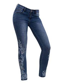 JIER Damen Hohe Taillen Stickerei Jeans Hosen Plus Size Denim mit Taschen Casual Hosen Skinny Slim Fit Hose Streetwear Jeanshose Trousers Pants Jeanshosen (Blau,L,L) von Generisch