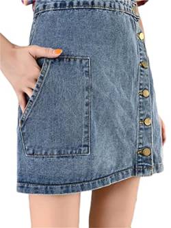 JIER Damen Jeansrock Kurzrock mit Knöpfe A-Linien Rock Sexy Schulrock Hohe Taille Bleistiftrock Lässige Slim Fit Sommerrock Partyrock Minirock Skirt Große Größe (Blau 2,4XL,4XL) von Generisch