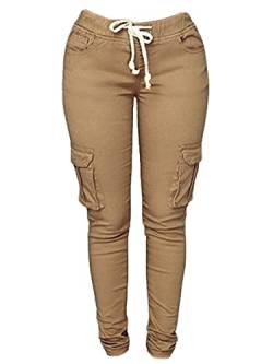 JIER Damen Kordelzug Hohe Taille Freizeithose Bleistift Hosen Stretch Jeans Tasche Beiläufig Skinny Hose Elegant Jeanshosen Pants Jeanshose (Khaki 2,4XL,4XL) von Generisch