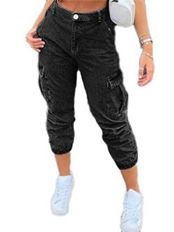 JIER Damen Seitentasche Mittlere Taille Jeans mit Taschen Jeanshosen Gamaschen Bleistifthose Freizeithosen Jeanshose Hosen Skinny Hose (Schwarz,M,M) von Generisch