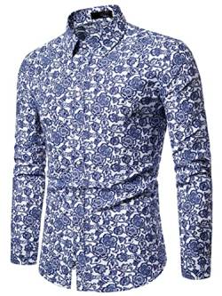 JIER Herren Langarm Floral Muster Freizeithemd Elegant Hemden Bunte Funky Button Down Casual Floral Shirt für Hawaii Langarmhemd Freizeitshirt (Mehrfarbig 4,XXL,XXL) von Generisch