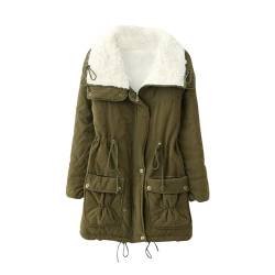 Jacke Damen Winter, Damenmäntel Mode Solide Farbe Herbst Und Winter Lamm Samt Kordelzug Baumwolle Warmer Mantel Strickjacke Oktoberfest 38 Übergangsjacke Frühling Lang Puffer Coat (M, Army Green) von Generisch