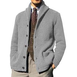 Janker Herren Lang Schwarz Leicht Ohne Kapuze Trachtenjacke Sweatjacke mit Reißverschluss Herbst 3XL Langarm Cardigan Wintermantel Modern Strick Janker Strickjacke von Generisch