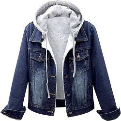 Jeansjacke Damen; Winter mit Kapuze Jeansjacke Gefüttert Warm Weiß Jeans Jacken Jeansmantel Sale Grau Jeans Jacke Lang Schwarz Winterjacke Stretch Elegant Übergangsjacke von Generisch