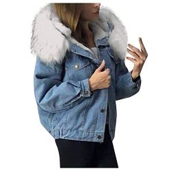 Jeansjacke mit Fell Damen; mit Kapuze Gefüttert Jeansjacke Warm Winter Große Größen Jeans Jacke Jeansmantel Weiß Grau Jeans Jacken Elegant mit Fell Kapuzenjacke Schwarz Lang Winterjacke von Generisch