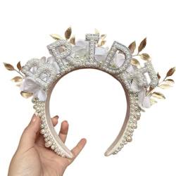 Junggesellinnenabschied, Braut-Stirnband für Damen, Hochzeits-Kopfschmuck, künstliche Perlen, Buchstaben, Braut-Haarband, Kleid, Haarschmuck von Generisch