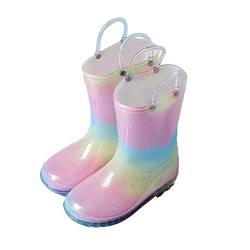 Kinder Gummistiefel mit Griffiger Sohle Regenstiefel für Kleinkinder mit Glitzerlicht für Mädchen, Regenbogen und einfarbige Stiefel mit einfach anzubringenden Regenstiefel für Kinder (A, 26 Toddler) von Generisch