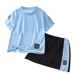 Kinder Jungen Trainingsanzug Sommer zweiteilig Sportanzug Rundhals T-Shirt Mit Shorts Kurze Sporthose Atmungsaktiv Schnelltrocknend Sportbekleidung Set für Jogging Fussball (Sky Blue, 8-9 Years) von Generisch