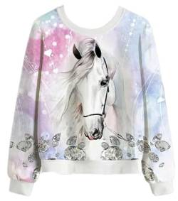 Kinder Mädchen Sweatshirt Pullover Langarm Shirt T-Shirt Top Bluse Pulli (DE/NL/SE/PL, Numerisch, 122, Regular, Pferdekopf) von Generisch