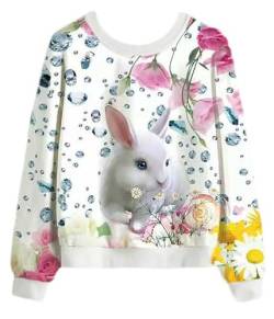 Kinder Mädchen Sweatshirt Pullover Langarm Shirt T-Shirt Top Bluse Pulli (DE/NL/SE/PL, Numerisch, 152, Regular, Hase) von Generisch