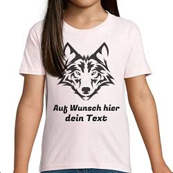 Kinder T-Shirt Bedrucken, Sol's Baumwoll Basic Shirt, Kurzarm pink, selbst gestalten mit deinem Spruch, 99 C36 Wolf von Generisch