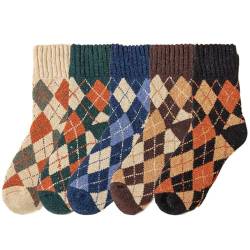 Klassische Winter Damen Argyle Socken: 5 Paar Crew Socken Dicke Thermo, Einheitsgröße, Kunstwolle, Ohne Edelstein von Generisch