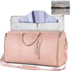 Kleidersäcke für Reisen für Damen & Herren, Umwandelbarer Handgepäck-Kleidersack, Leder-Kleidersäcke für Reisen mit Schuhbeutel, 2-in-1 zum Aufhängen Anzugtasche Reisetasche Duffle-Tasche (Rosa) von Generisch