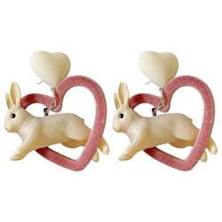 Kleine Kaninchen-Entwurfs-niedliche Ohrringe Nette Herz-Tropfen-weiße Kaninchen-Ohrringe für Frauen Opal Ohrringe Silber 925 (Pink, One Size) von Generisch