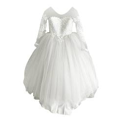 Knielange Röcke Mädchen Baby Mädchen Langarm Tüll Prinzessin Kleid Blumenkind Hochzeitskleid Schleppe Spitzenkleid für 1 bis 16 Mädchen Günstig (White, 5-6 Years) von Generisch