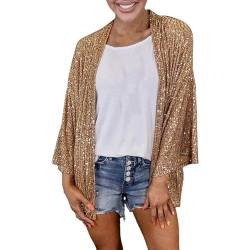 Kostüme & Blazer für Damen Pailletten Blazer Damen Silvester Outfit Glitzer Gold Cardigan Disco Jacke Silber Pailettenjacke Goldene Hemd Schwarz Blouson Elegant Bolero Party Glitzersakko Oberteil von Generisch