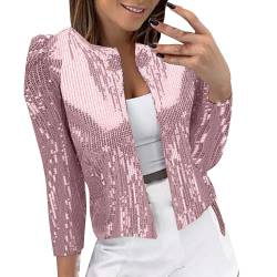 Kostüme & Blazer für Damen Pailletten Blazer Damen Silvester Outfit Glitzer Gold Cardigan Silber Pailettenjacke Schwarz Blouson Disco Jacke Goldene Hemd Party Glitzersakko Elegant Bolero Oberteil von Generisch