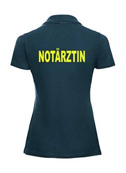 Lady FIT Damen Polo-Shirt Navy für Notärztin mit Brust und Rückenaufdruck in Neongelb (L) von Generisch